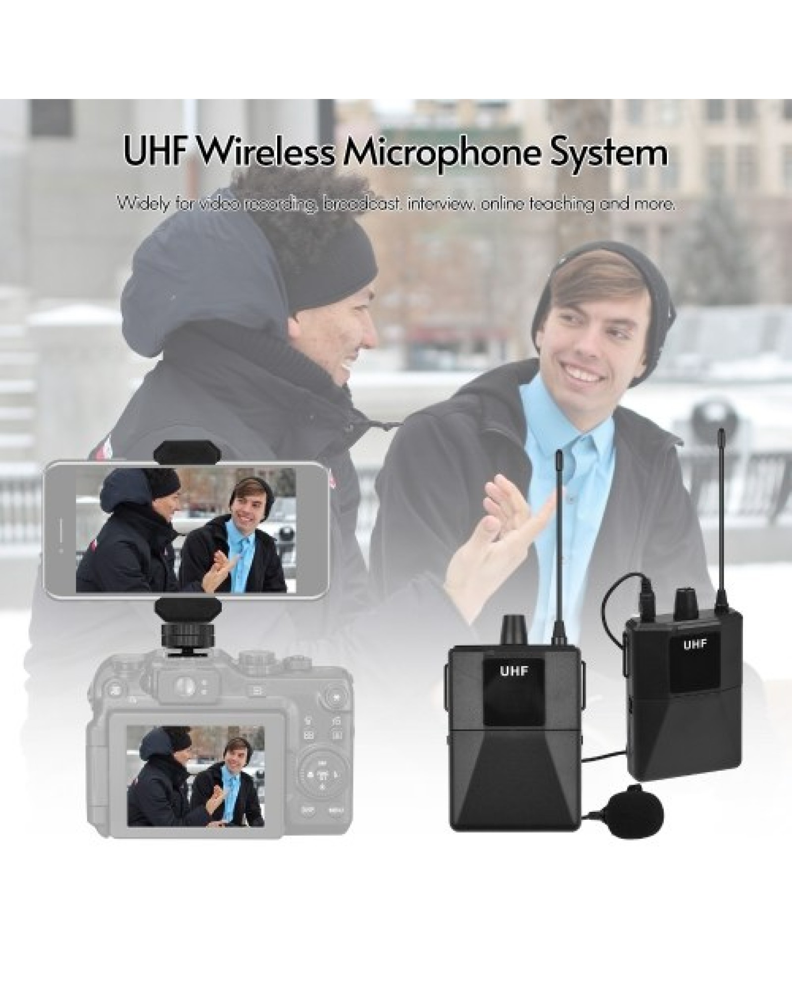 UHF Wirless Microphone System with Body-pack Microphone Receiver