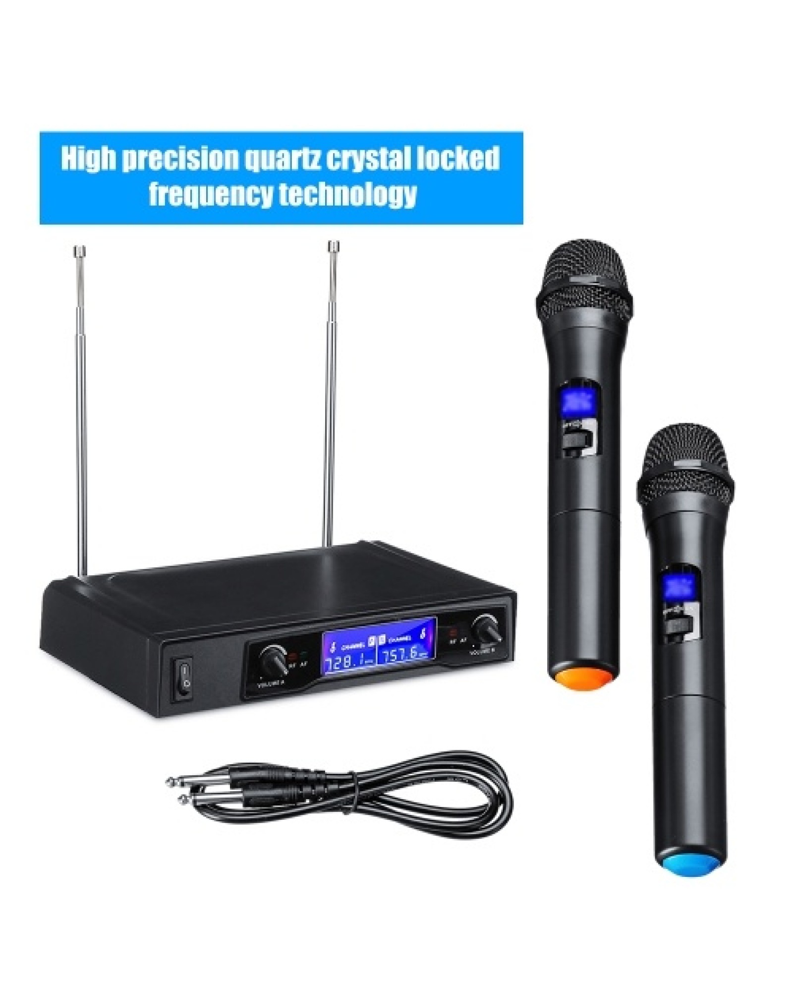 Karaoke Microphones UHF Professional 2 CH Cordless Dual Handheld Microphone Digital LCD Display Mic System