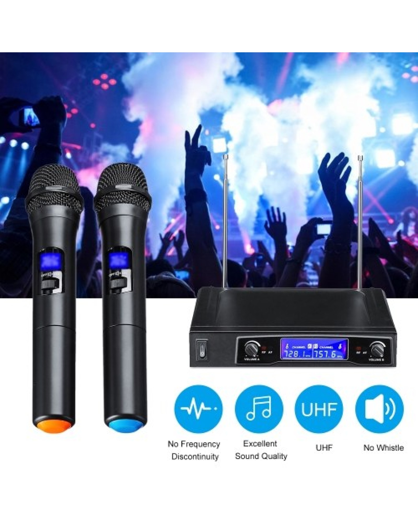 Karaoke Microphones UHF Professional 2 CH Cordless Dual Handheld Microphone Digital LCD Display Mic System