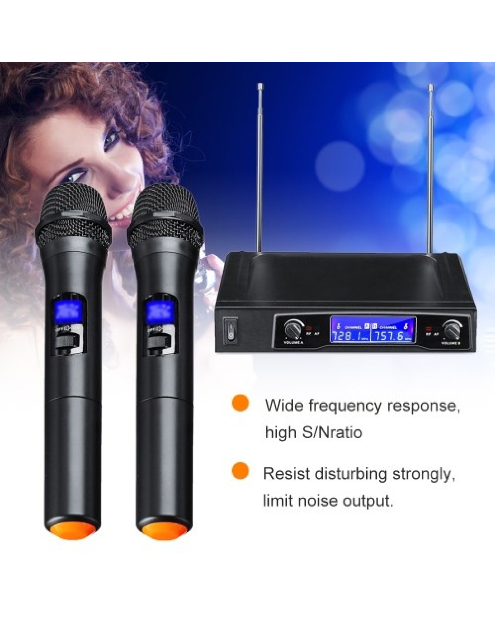 Karaoke Microphones UHF Professional 2 CH Cordless Dual Handheld Microphone Digital LCD Display Mic System