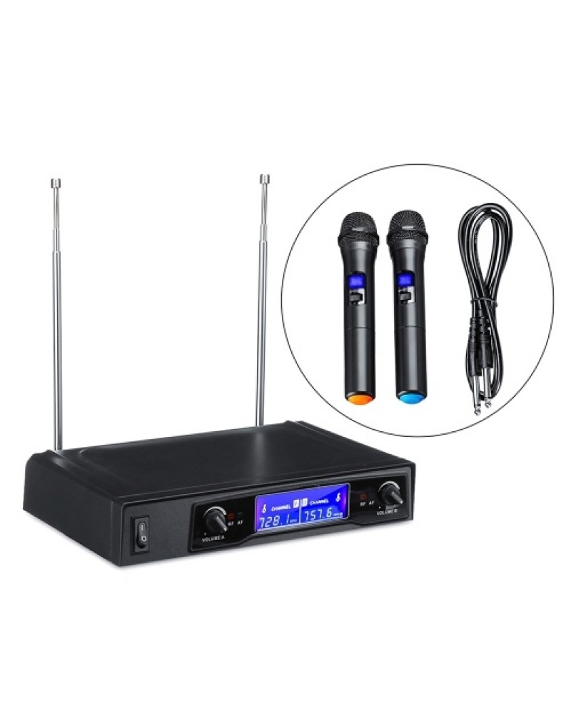 Karaoke Microphones UHF Professional 2 CH Cordless Dual Handheld Microphone Digital LCD Display Mic System