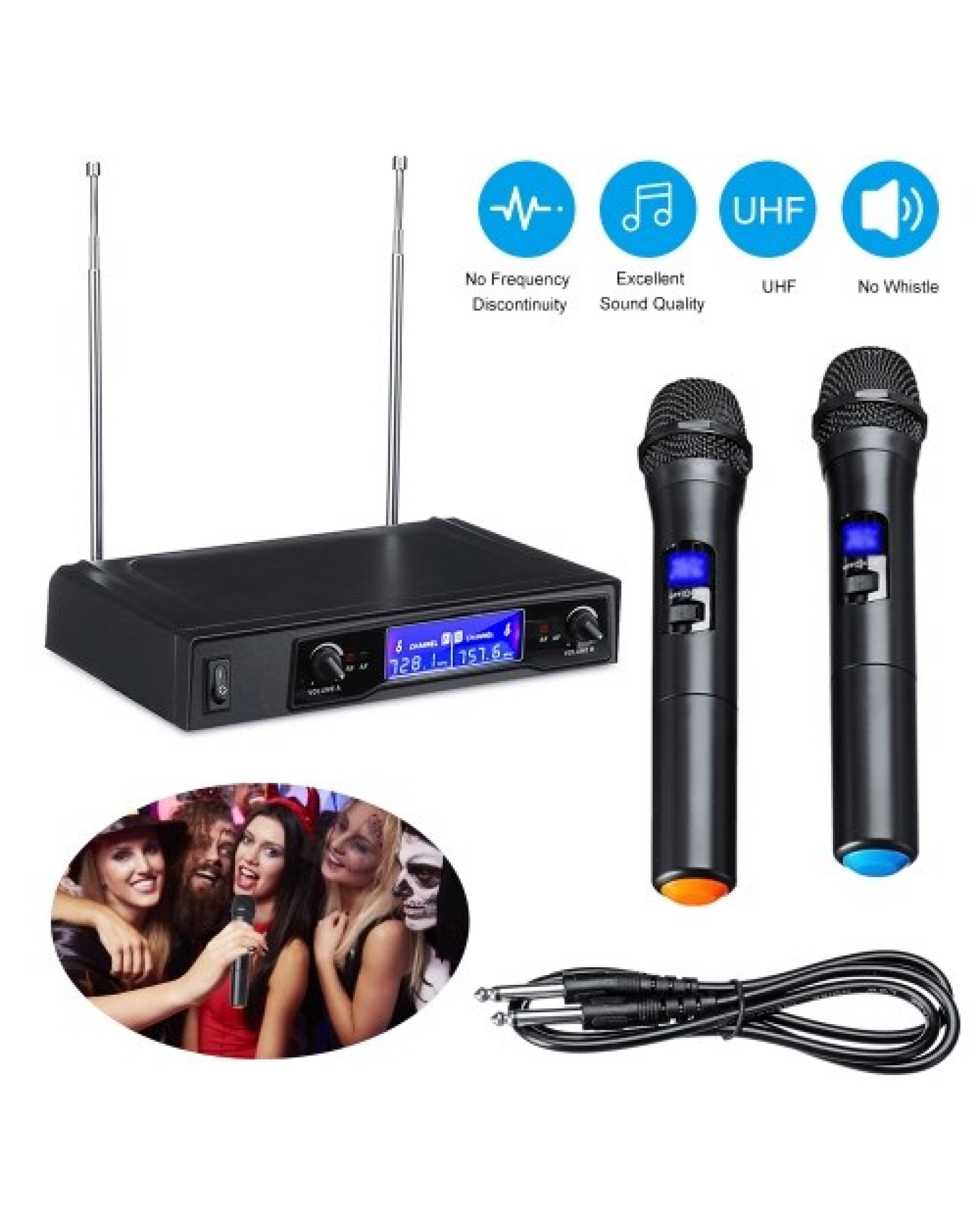 Karaoke Microphones UHF Professional 2 CH Cordless Dual Handheld Microphone Digital LCD Display Mic System