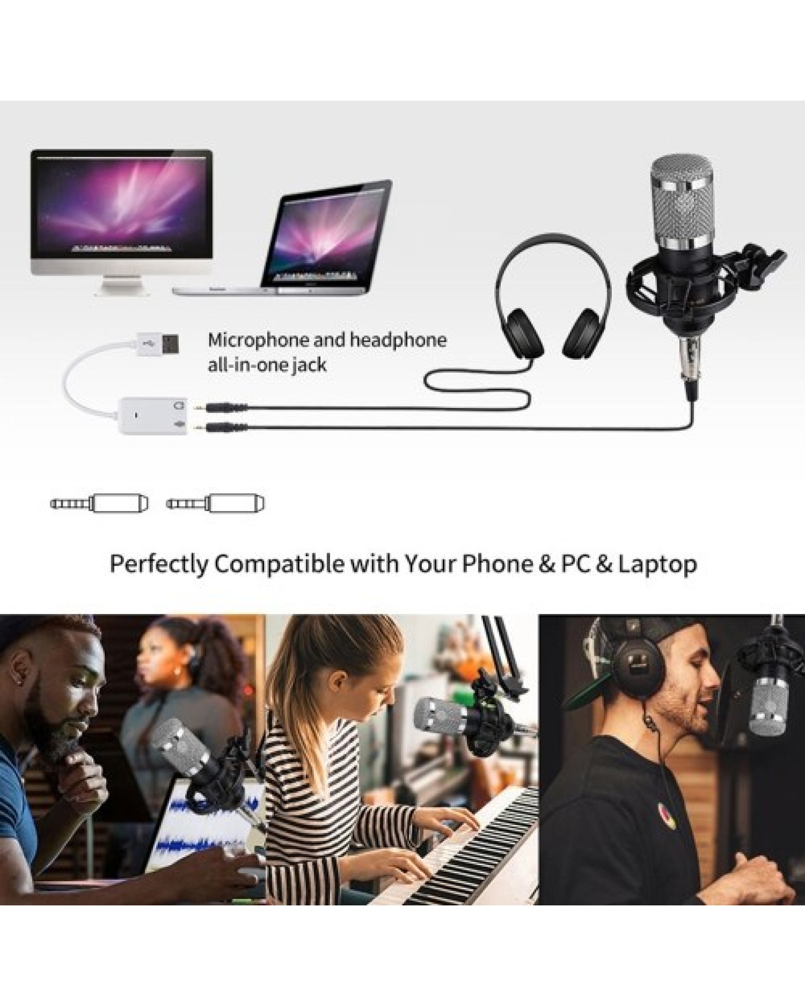 BM800 Professional Condenser Microphone Podcast Live Broadcast Equipment USB MIC Microfone Set Studio Mic with Arm Stand Music R