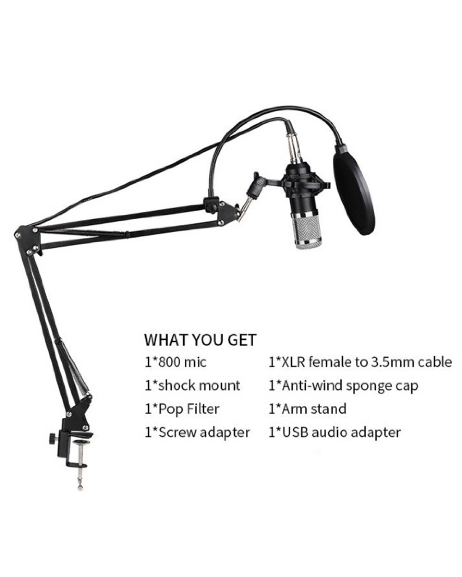 BM800 Professional Condenser Microphone Podcast Live Broadcast Equipment USB MIC Microfone Set Studio Mic with Arm Stand Music R