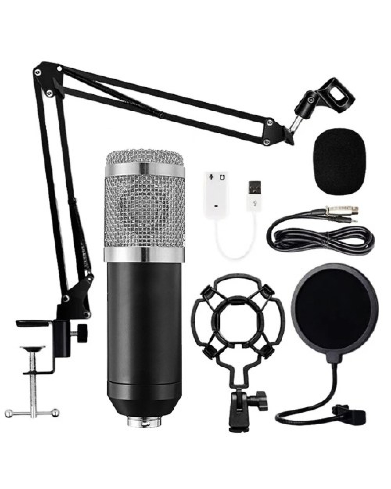 BM800 Professional Condenser Microphone Podcast Live Broadcast Equipment USB MIC Microfone Set Studio Mic with Arm Stand Music R