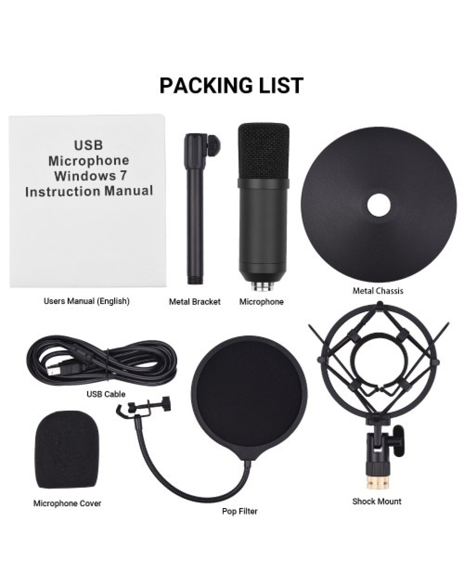 Professional Desktop USB Condenser Microphone with Flat Head High Sampling Rate Monitoring Function Plug-And-Play Capacitor Mic 