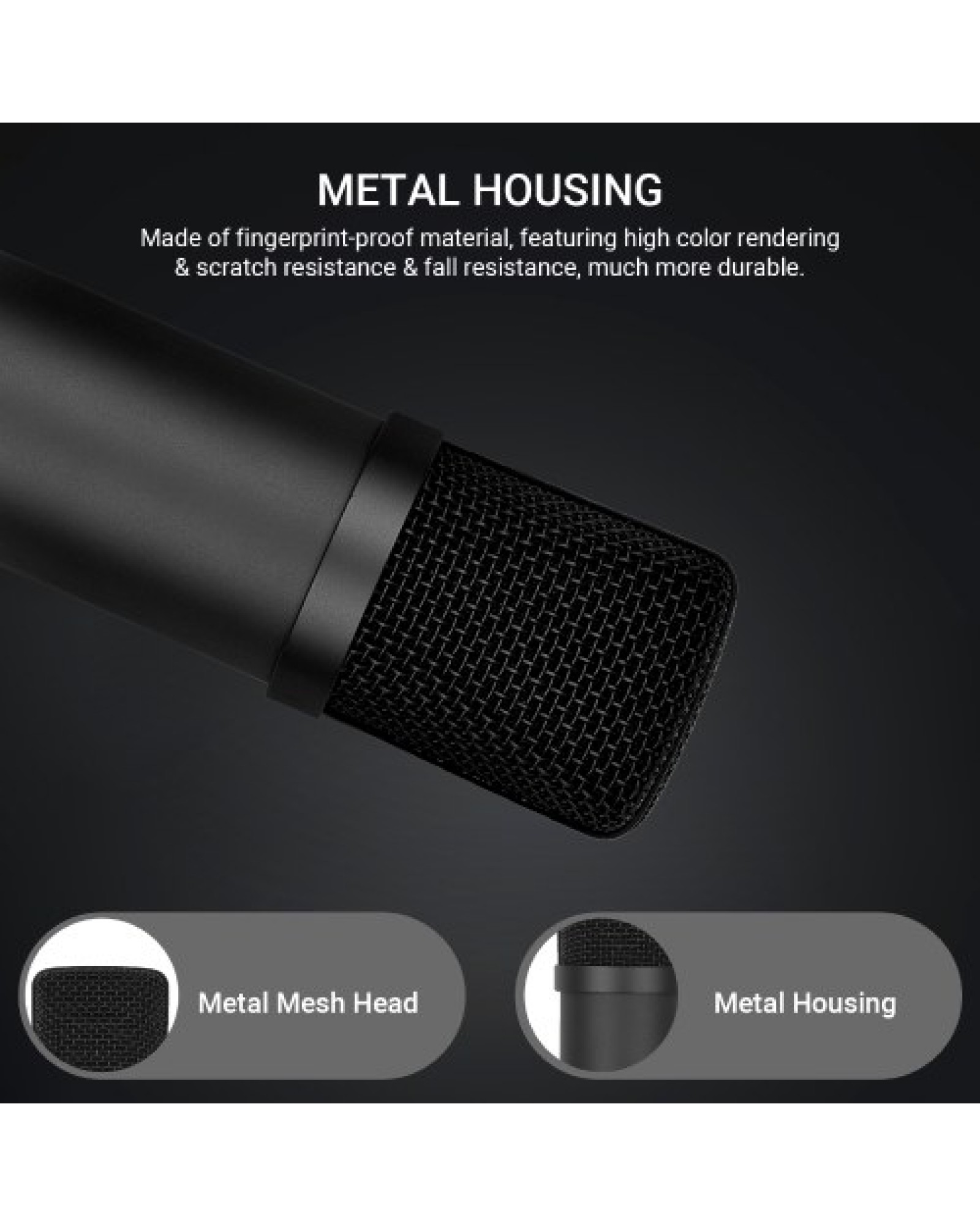 Professional Desktop USB Condenser Microphone with Flat Head High Sampling Rate Monitoring Function Plug-And-Play Capacitor Mic 