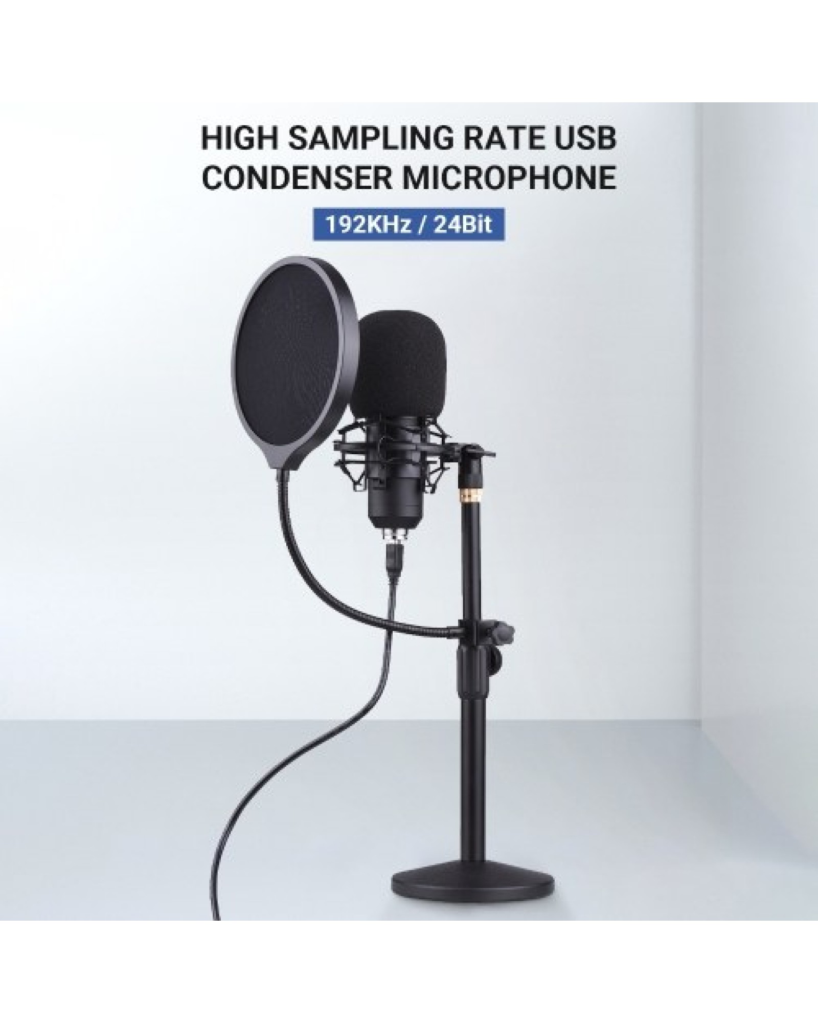 Professional Desktop USB Condenser Microphone with Flat Head High Sampling Rate Monitoring Function Plug-And-Play Capacitor Mic 