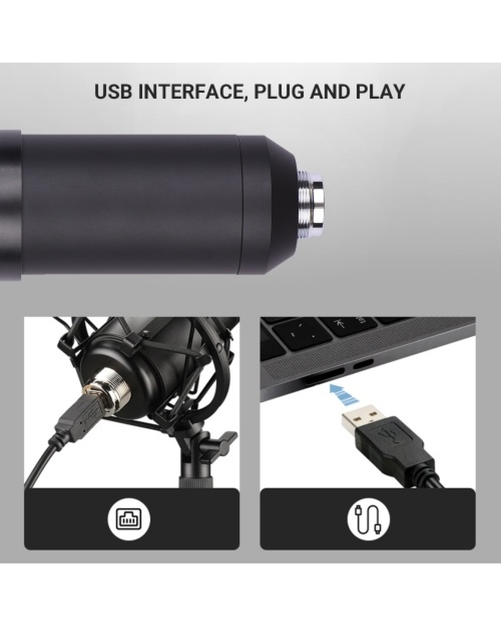 Professional Desktop USB Condenser Microphone with Flat Head High Sampling Rate Monitoring Function Plug-And-Play Capacitor Mic 