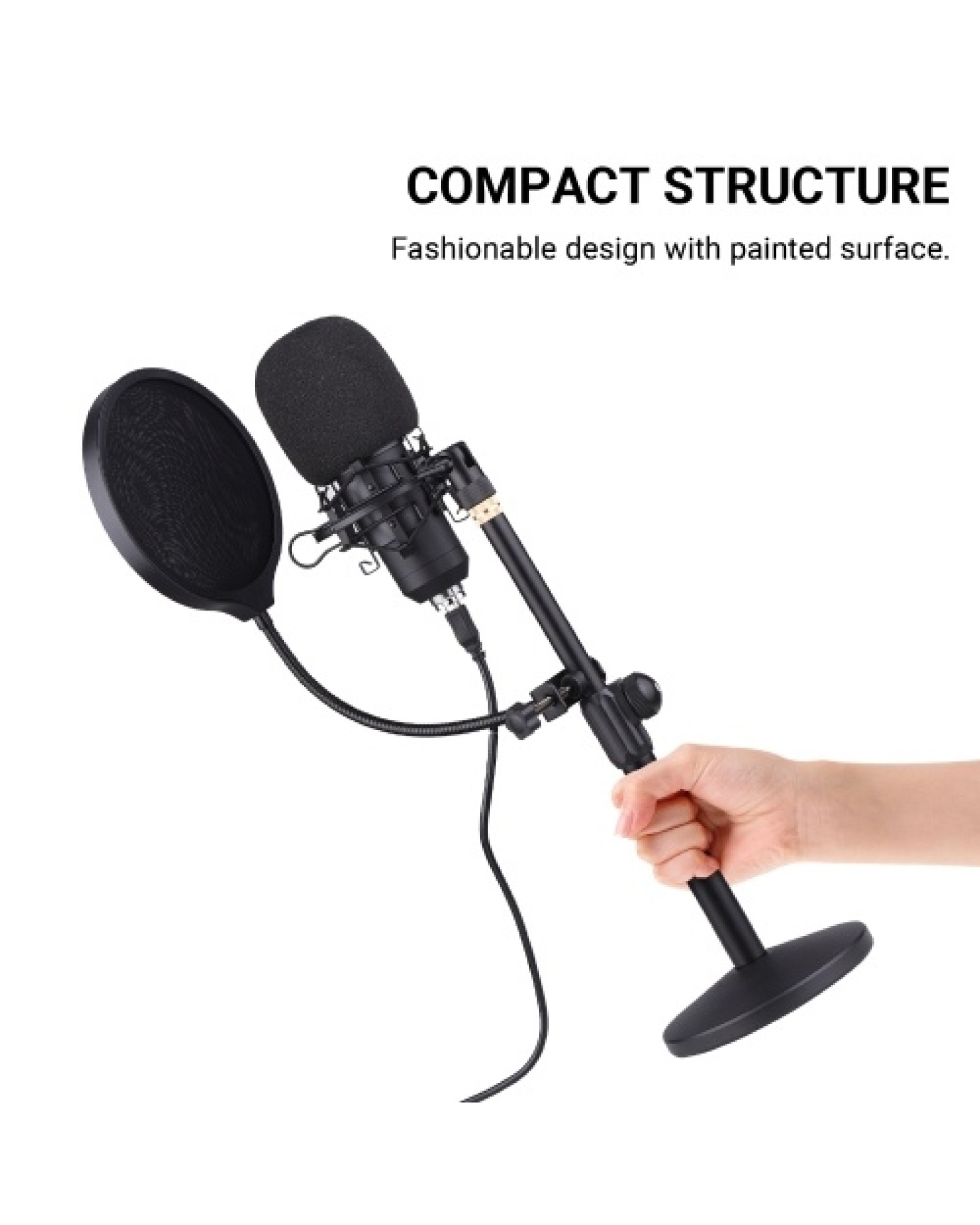 Professional Desktop USB Condenser Microphone with Flat Head High Sampling Rate Monitoring Function Plug-And-Play Capacitor Mic 