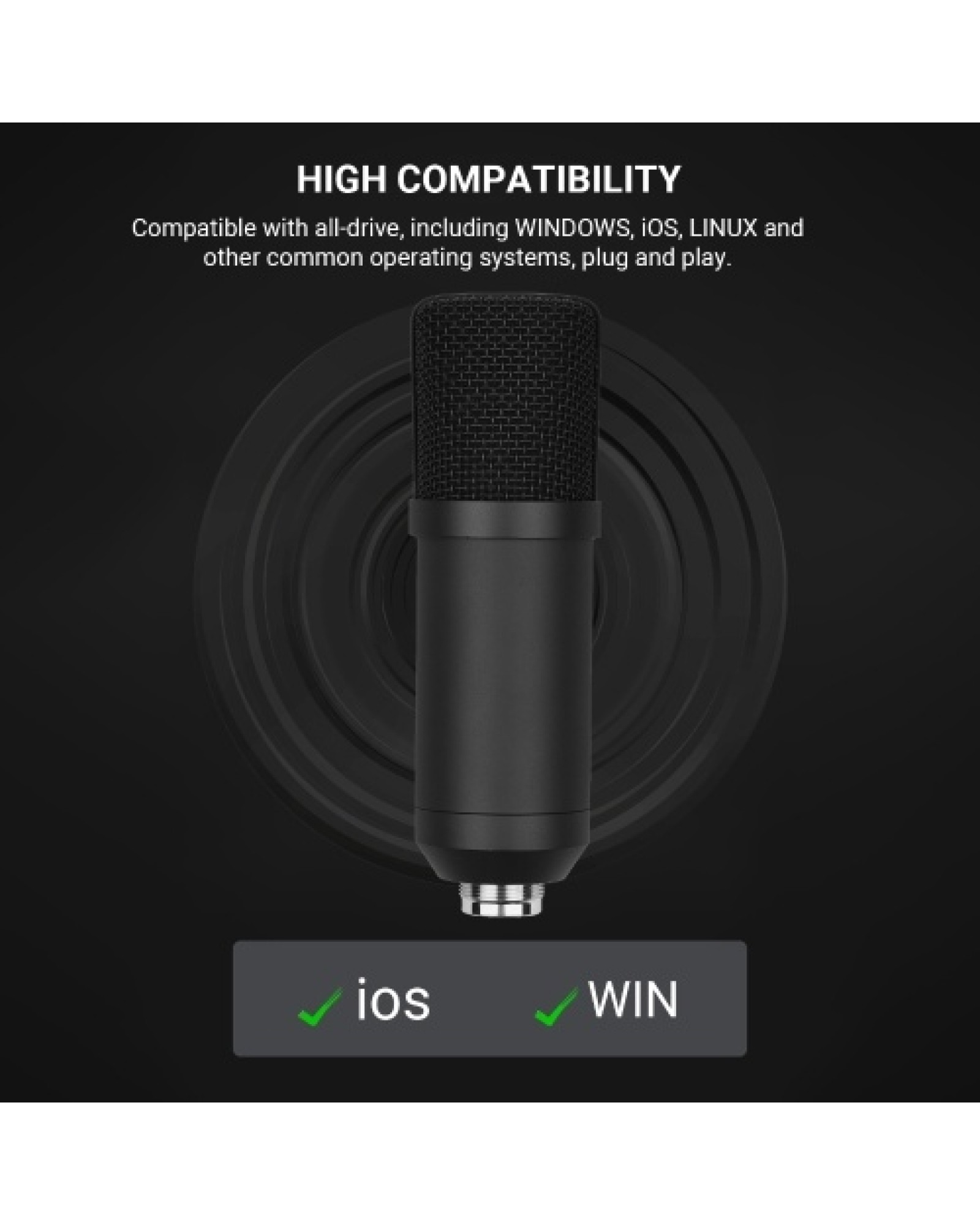 Professional Desktop USB Condenser Microphone with Flat Head High Sampling Rate Monitoring Function Plug-And-Play Capacitor Mic 