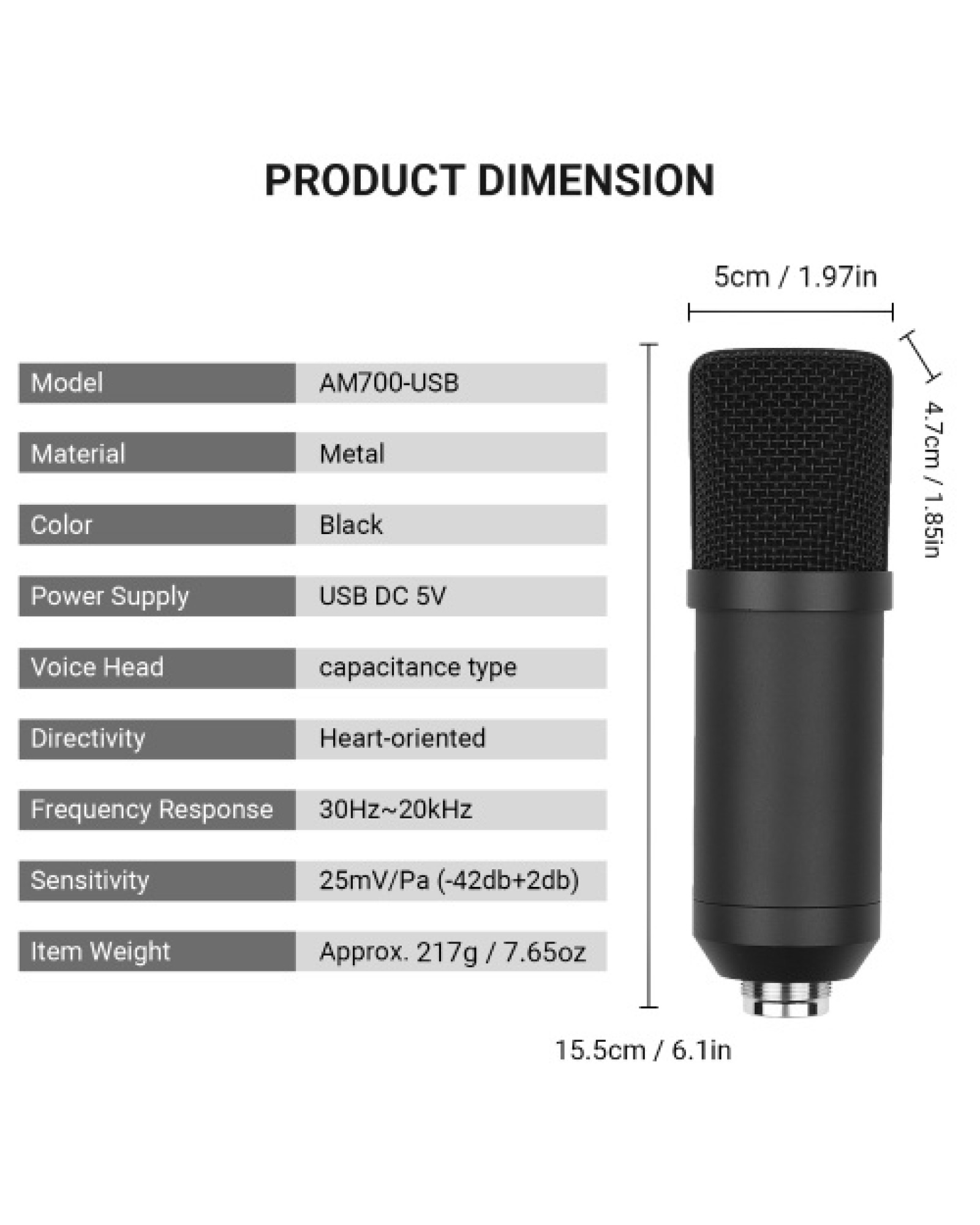 Professional Desktop USB Condenser Microphone with Flat Head High Sampling Rate Monitoring Function Plug-And-Play Capacitor Mic 