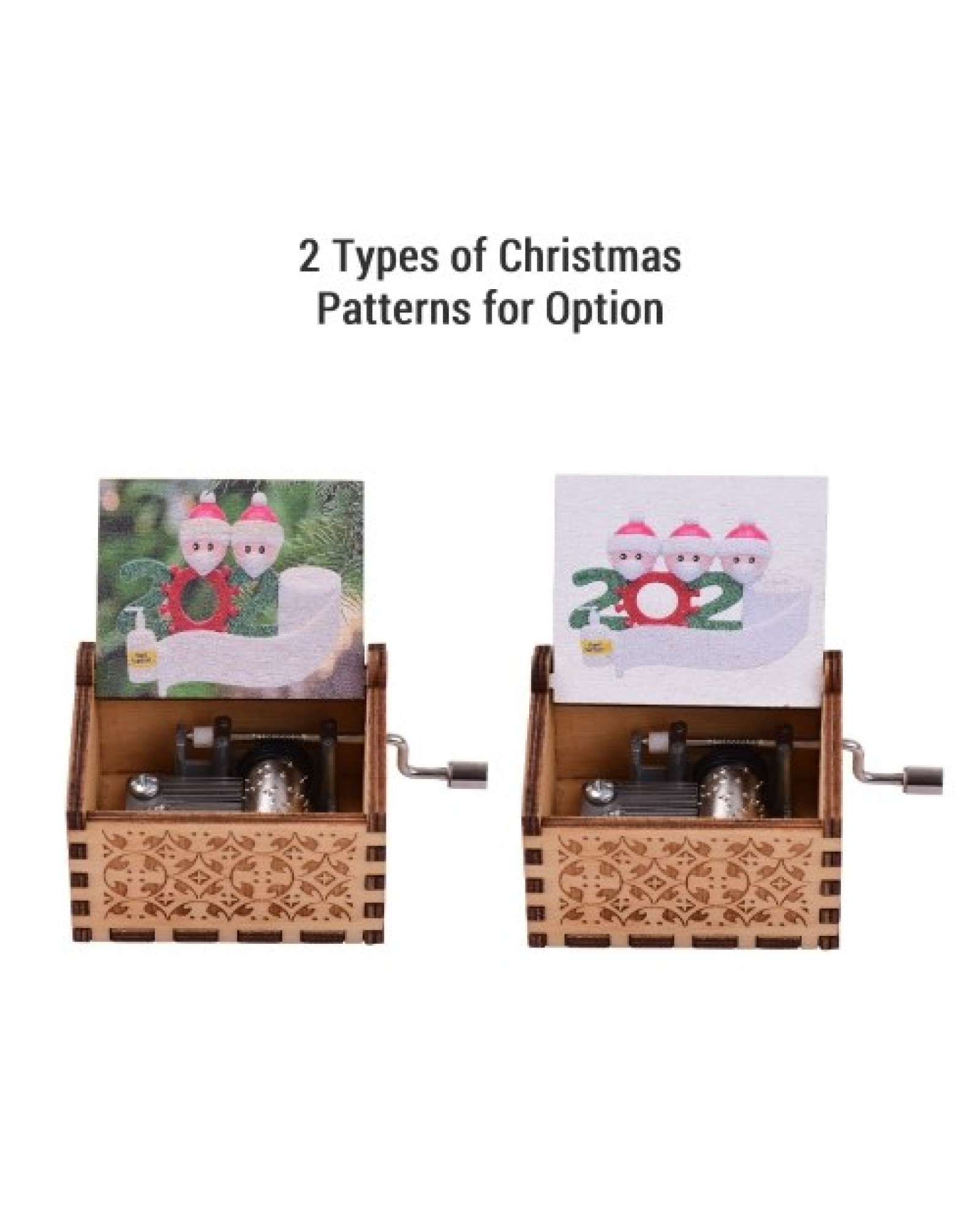 Mini Wooden Hand Crank Music Box with Vintage Engraved Patterns