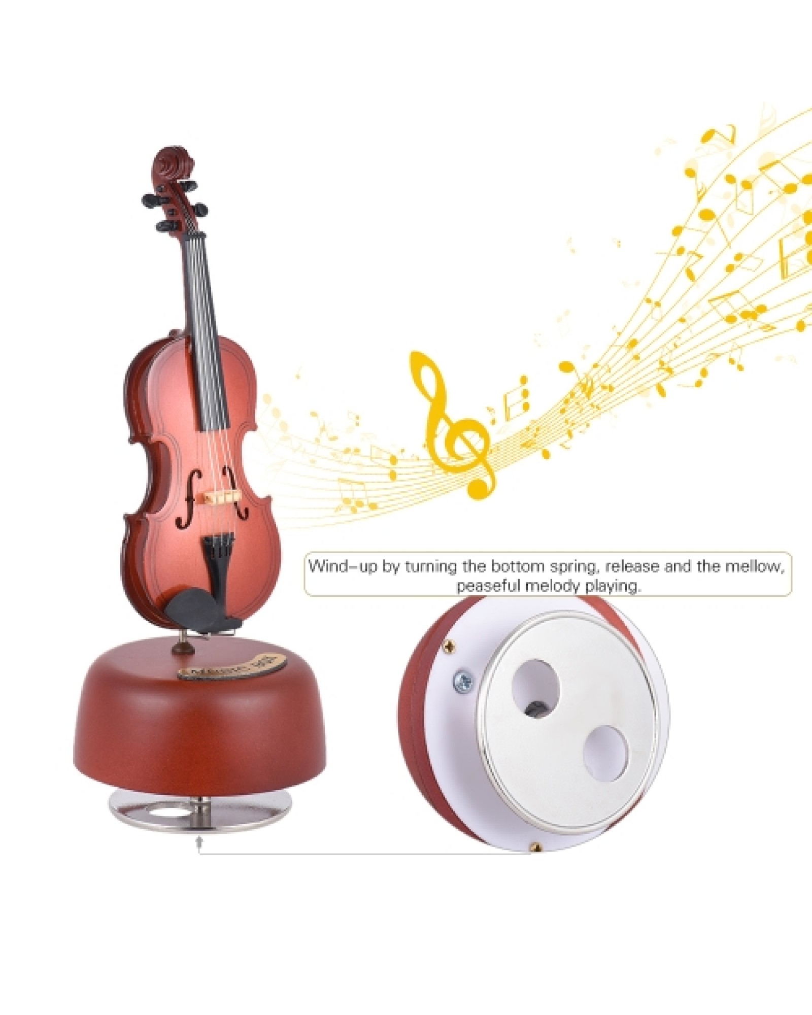 Classical Wind Up Violin Music Box with Rotating Musical Base Instrument Miniature Replica Artware Gift