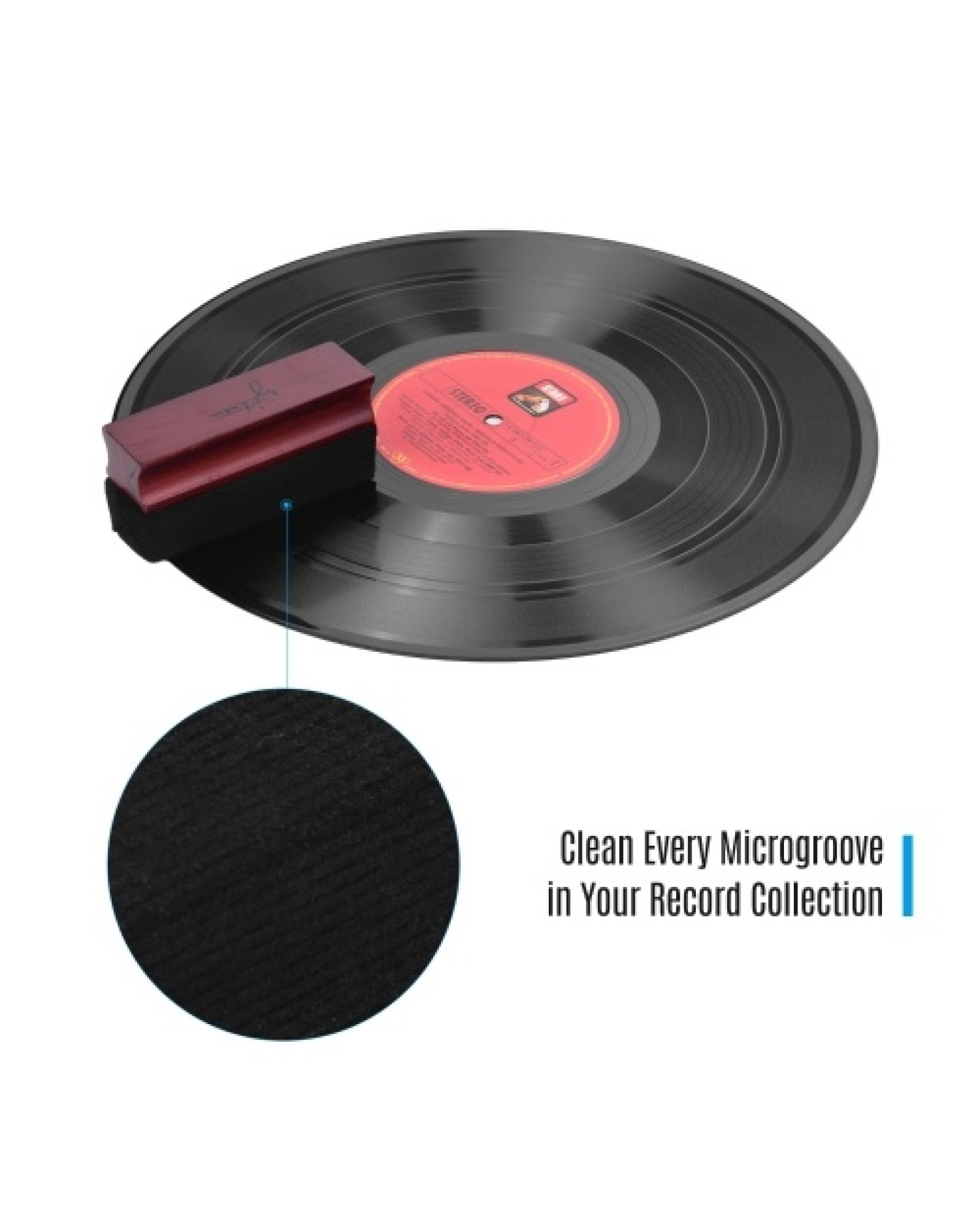 Soft Velvet Record Cleaner Cleaning Brush with Wooden Handle for Vinyl Records Cleaning Supplies