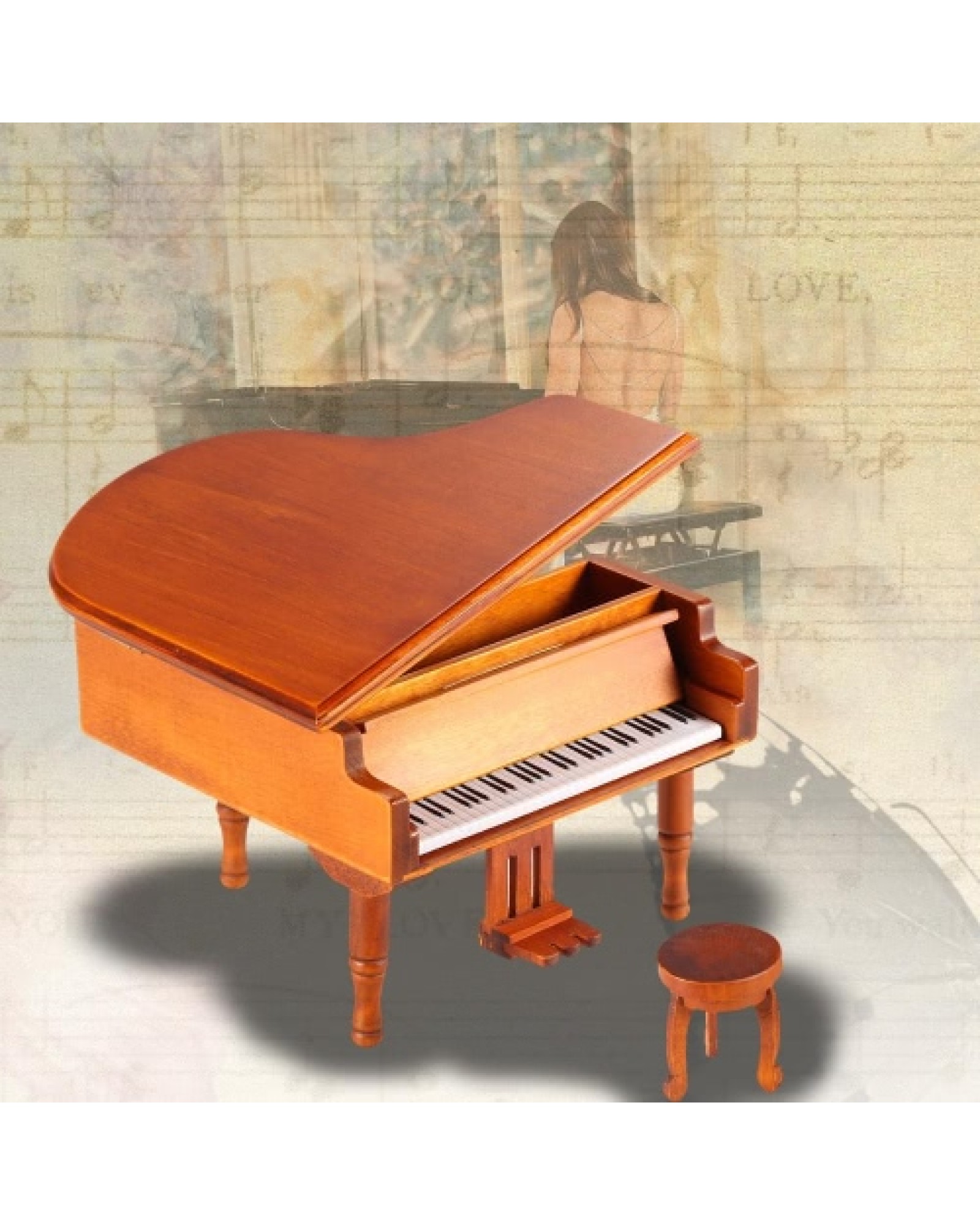 Windup Wooden Piano Musical Box Classical Melody Music Box Castle in the Sky Melody Gift for Children Girls