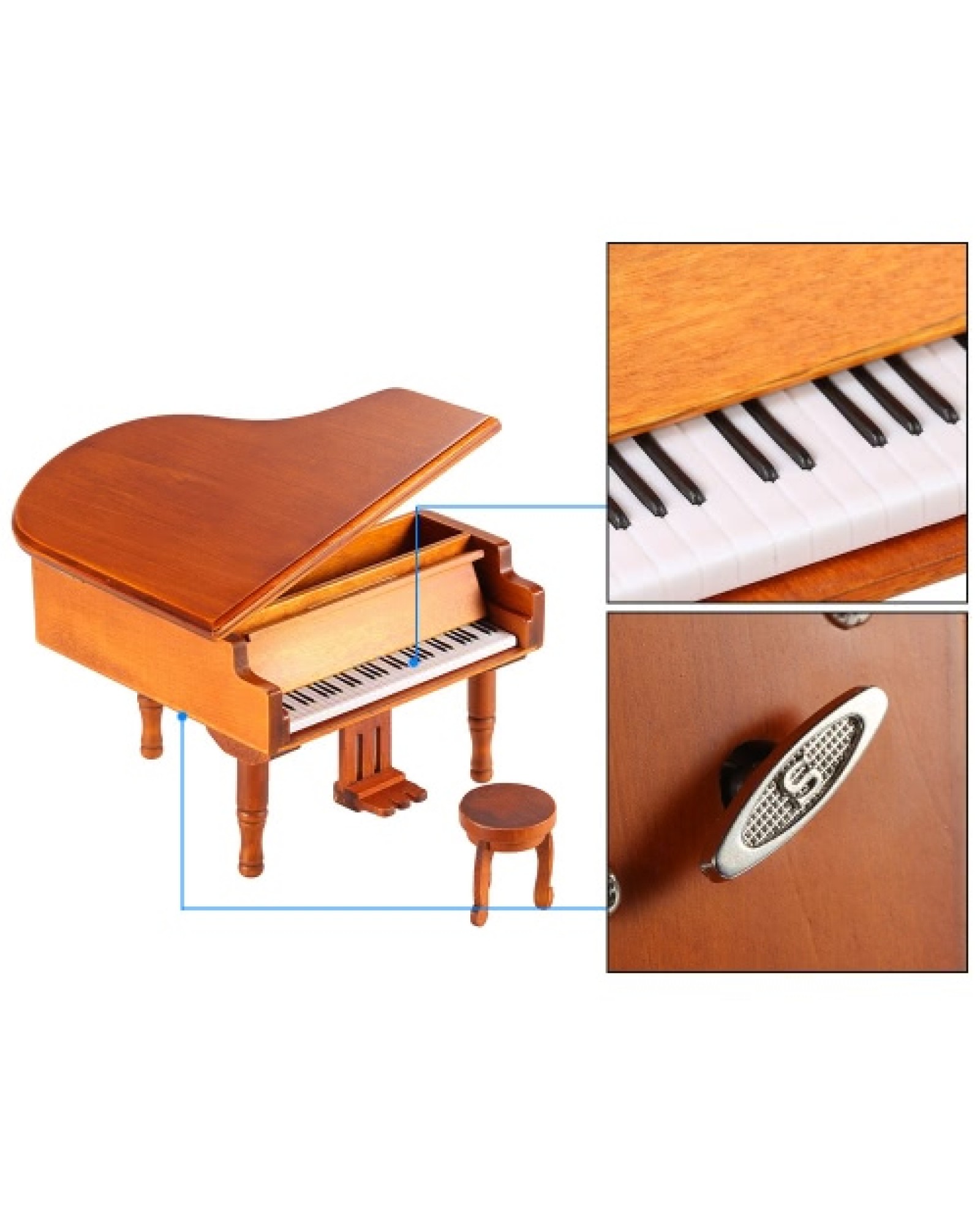 Windup Wooden Piano Musical Box Classical Melody Music Box Castle in the Sky Melody Gift for Children Girls