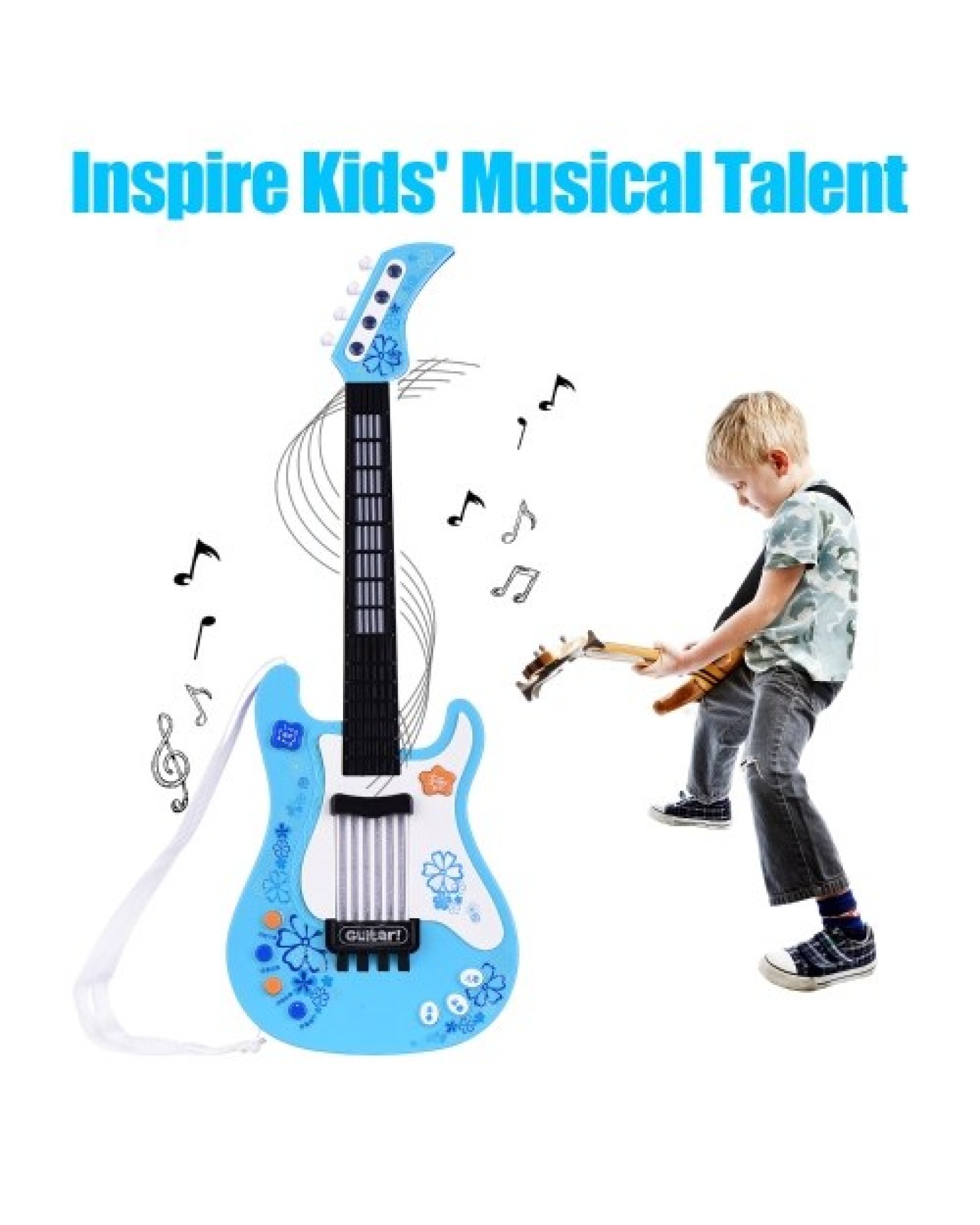 Kids Little Guitar with Rhythm Lights and Sounds Fun Educational Musical Instruments Electric Guitar Toy for Toddlers Children B