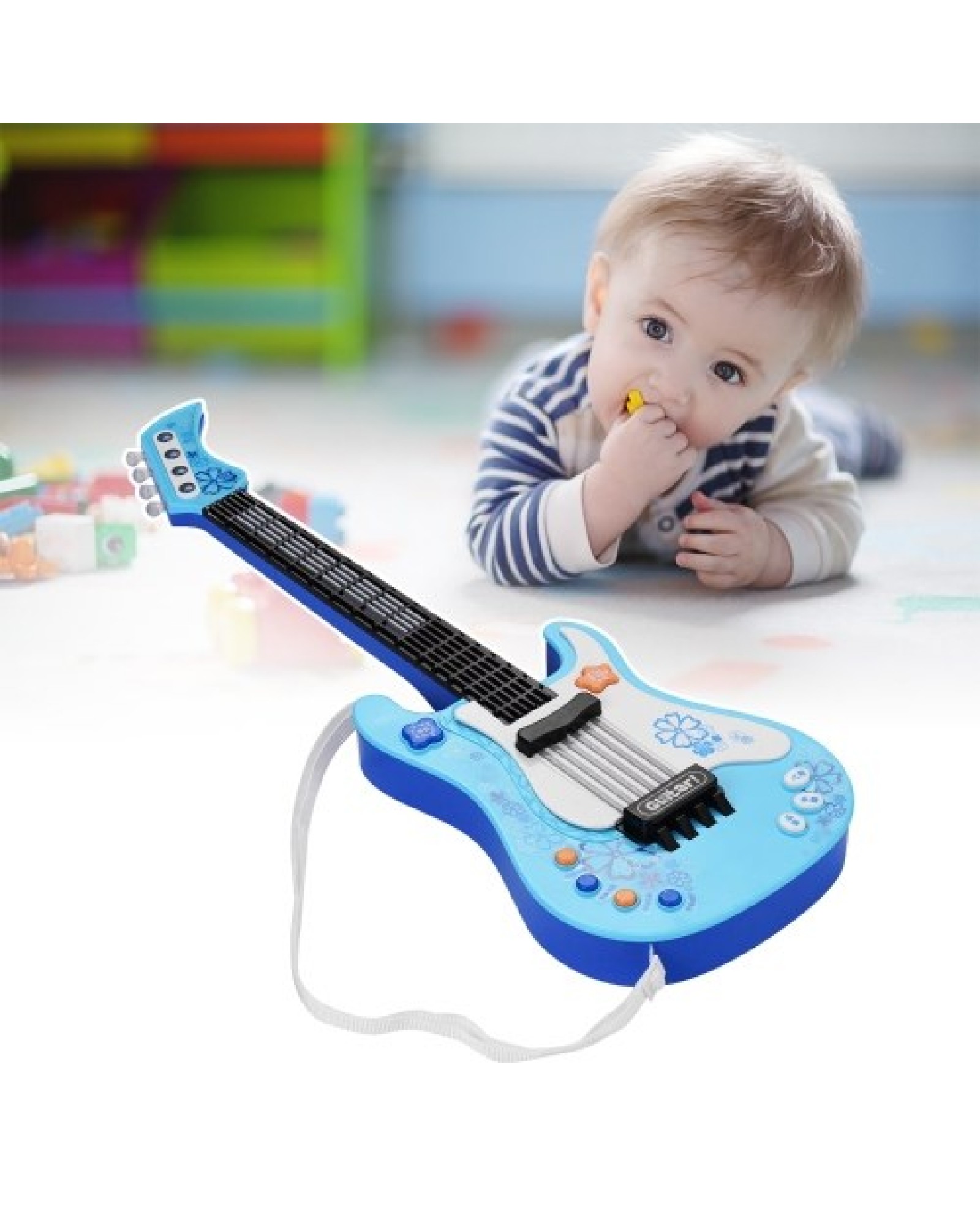 Kids Little Guitar with Rhythm Lights and Sounds Fun Educational Musical Instruments Electric Guitar Toy for Toddlers Children B