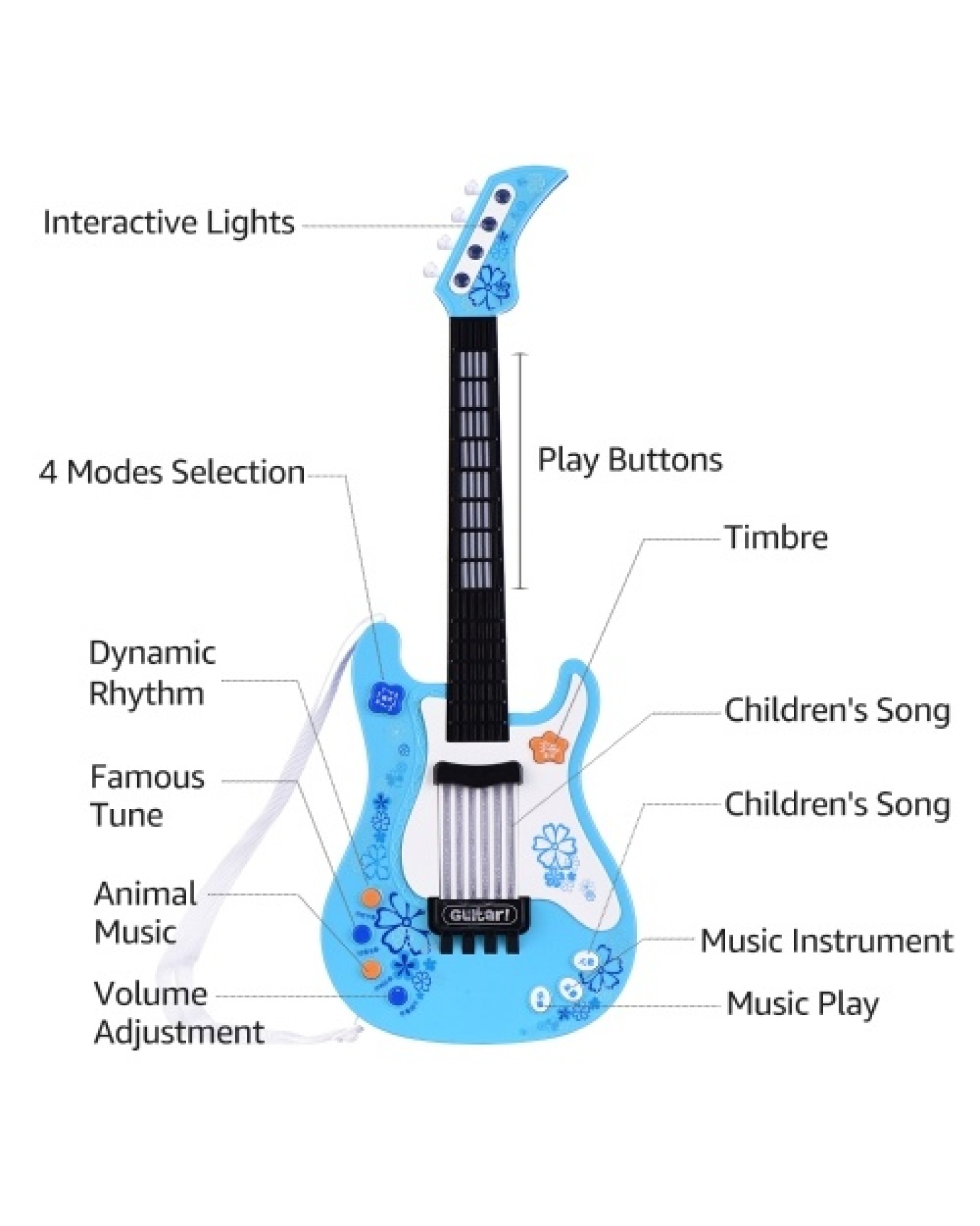 Kids Little Guitar with Rhythm Lights and Sounds Fun Educational Musical Instruments Electric Guitar Toy for Toddlers Children B