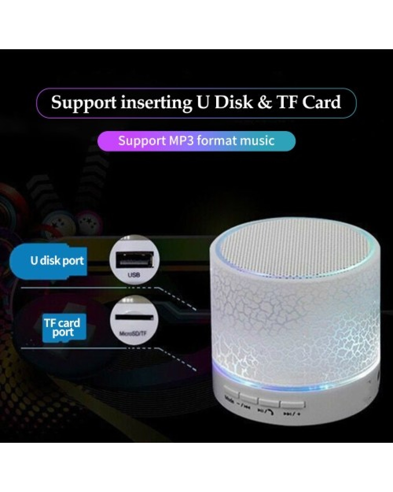 Mini Speaker 7-Color Lights Small Wireless BT Speaker Portable Rechargeable Speaker for Travel Outdoors Home Office
