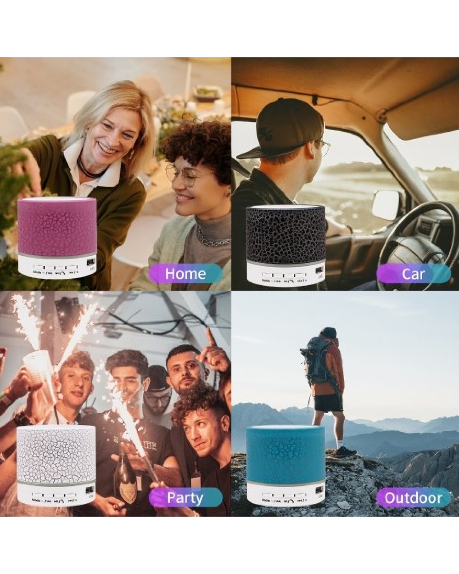 Mini Speaker 7-Color Lights Small Wireless BT Speaker Portable Rechargeable Speaker for Travel Outdoors Home Office