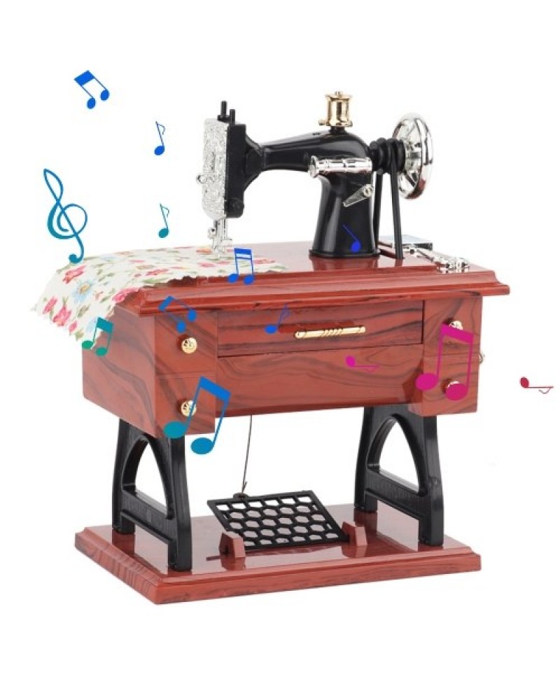 Mini Sewing Machine Music Box Retro Classical Treadle Sewing Machine Table Desk Mechanical Clockwork Music Machine