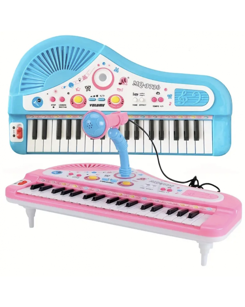 Kids Music Toy Piano Keyboard Toy 37 Keys Pink Electronic Musical Multifunctional Instruments With Microphone My First Pinao Toy