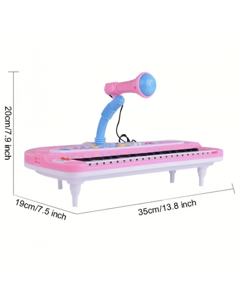 Kids Music Toy Piano Keyboard Toy 37 Keys Pink Electronic Musical Multifunctional Instruments With Microphone My First Pinao Toy