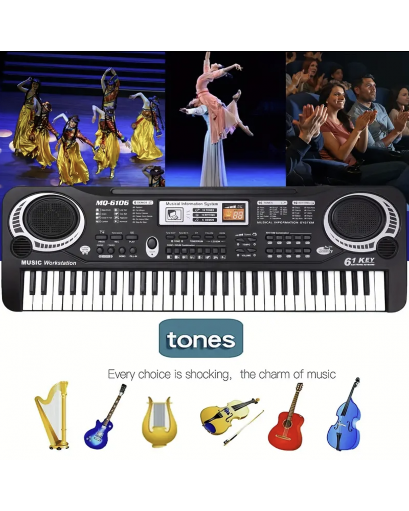 61 Key Electronic Single Horn Keyboard, Children's Portable Electronic Digital Piano Keyboard Multi-Functional With Microphone, Musical Instrument Toy Birthday Gift Christmas Gift For Boys And Girls