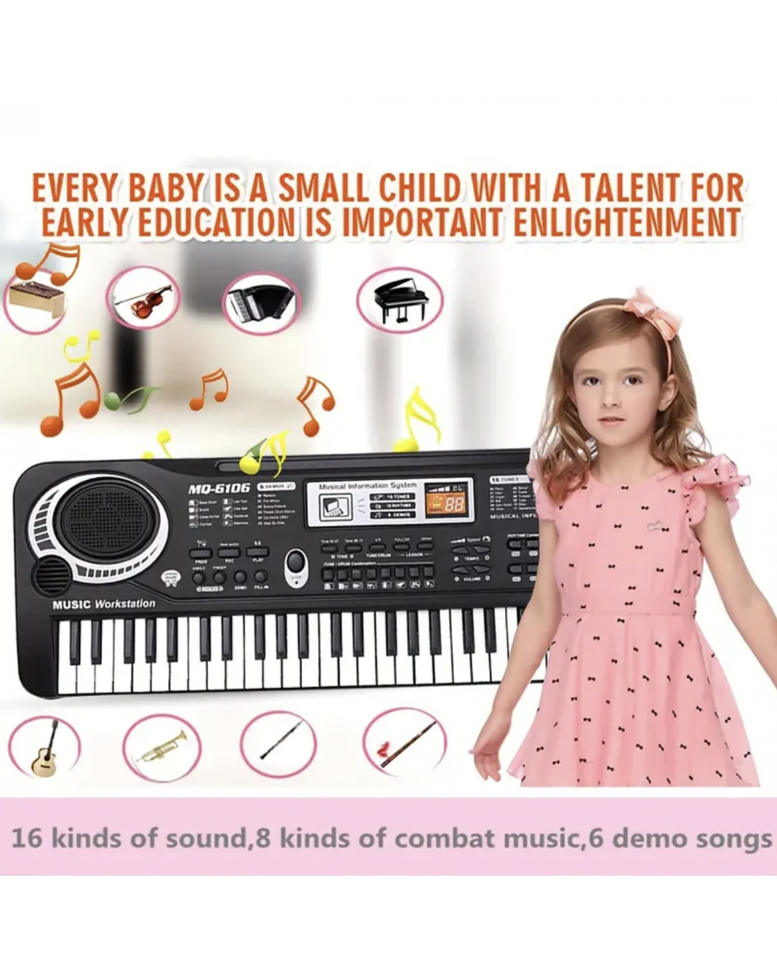 61 Key Electronic Single Horn Keyboard, Children's Portable Electronic Digital Piano Keyboard Multi-Functional With Microphone, Musical Instrument Toy Birthday Gift Christmas Gift For Boys And Girls