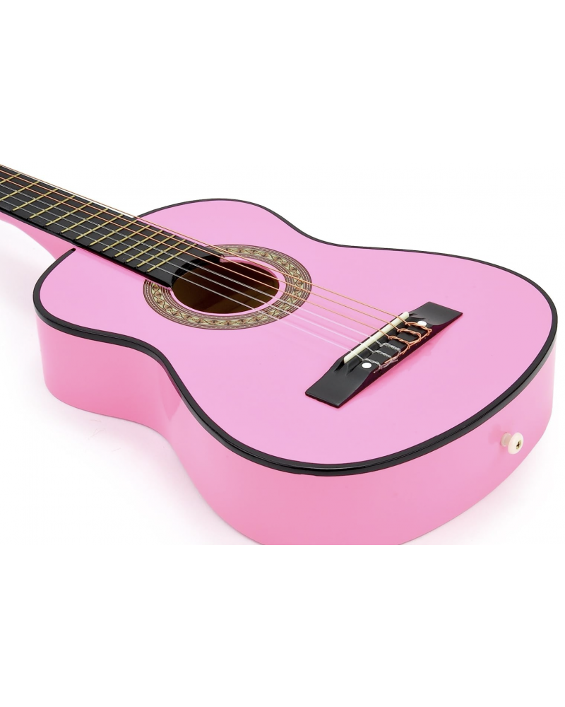 NEW! 30" Left Handed Pink Wood Guitar With Case and Accessories for Kids/Girls/Beginners (Pink)