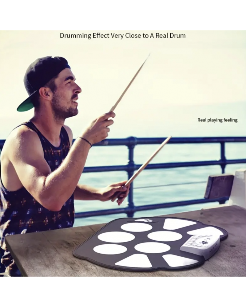 Portable Silicone 9 Pad Stereo Horn Electric Hand Roll Drum, Can Be Connected To USB Headset Sound And Recording Children Adult Beginners Gift For Birthday/Easter/President's Day/Boy/Girlfriends